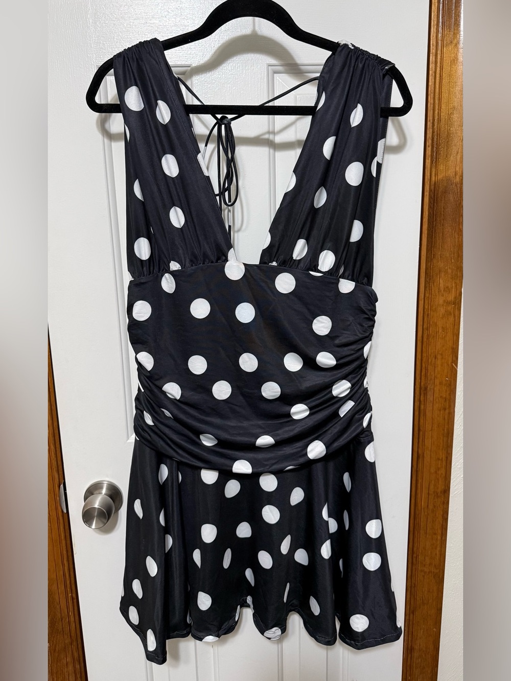 Free People Annabelle Polka Dot Mini Dress Black White Size XL